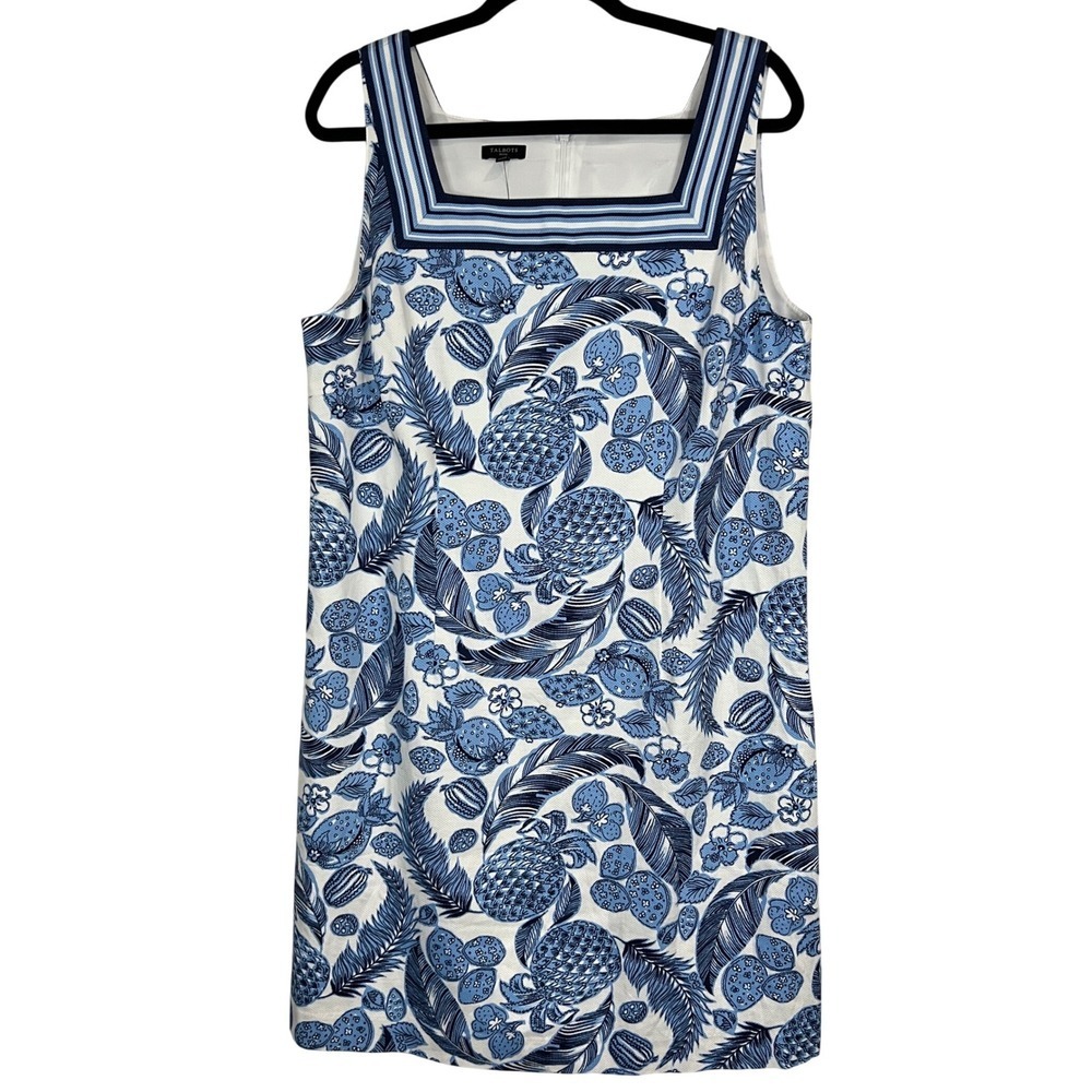 Talbots Women's Petite Blue/White Textured Square Neck Shift Dress - Sz 16P